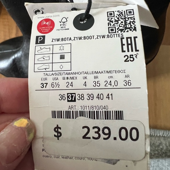 Zara fold over leather fleece lined knee high boots size 6.5 NWT, winter, heeled - Picture 5 of 10